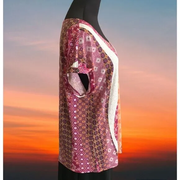 Susan Lawrence Stretch Tee Colorful Patterns Size XL - Picture 3 of 7